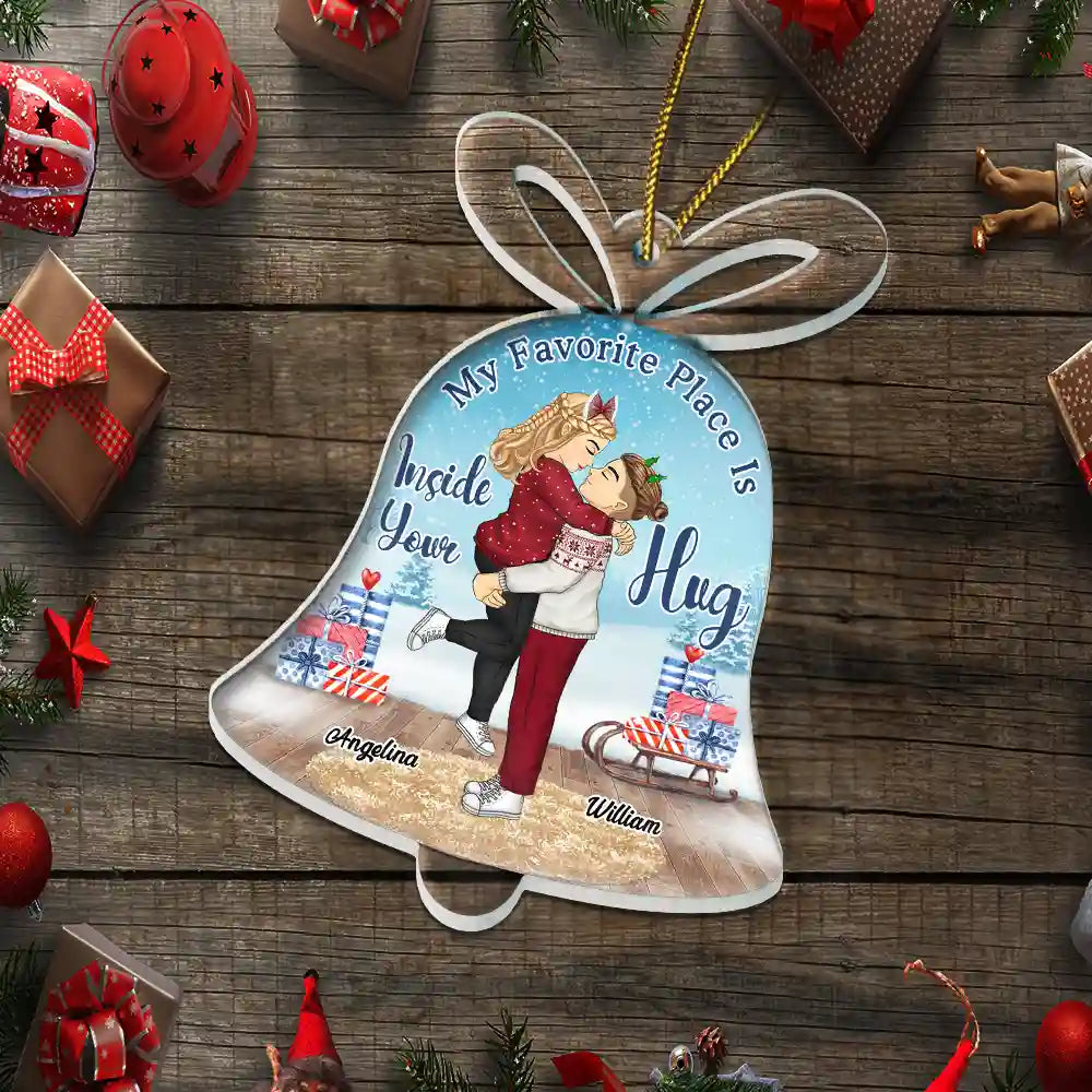 Gift For Couples - Christmas Couple Place Is Inside Your Hug - Personalized Custom Shaped Acrylic Ornament