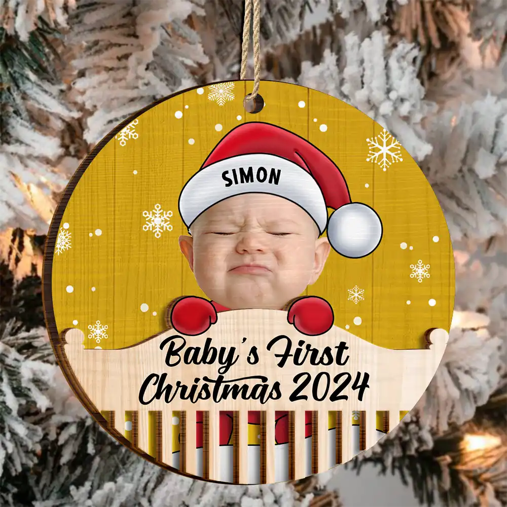 New baby, New Dad, New Mom - Custom Photo Christmas Baby Crib - Personalized 2-Layered Wooden Ornament