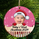 New baby, New Dad, New Mom - Custom Photo Christmas Baby Crib - Personalized 2-Layered Wooden Ornament