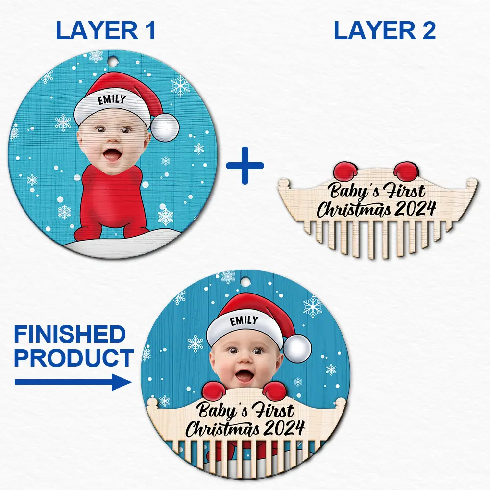 New baby, New Dad, New Mom - Custom Photo Christmas Baby Crib - Personalized 2-Layered Wooden Ornament