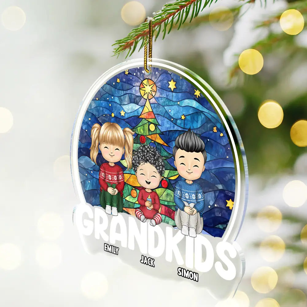 Christmas,Gift For Grandma,Gift For Grandpa,Gift For Grandparents,Love - Grandkids Sitting Together - Personalized Custom Shaped Acrylic Ornament