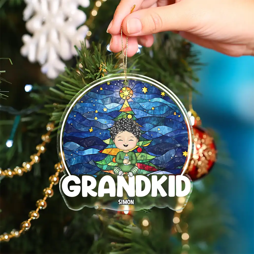 Christmas,Gift For Grandma,Gift For Grandpa,Gift For Grandparents,Love - Grandkids Sitting Together - Personalized Custom Shaped Acrylic Ornament