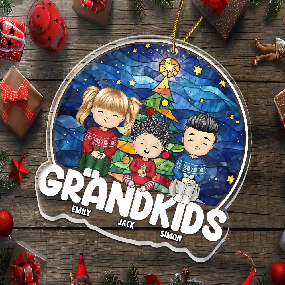 Christmas,Gift For Grandma,Gift For Grandpa,Gift For Grandparents,Love - Grandkids Sitting Together - Personalized Custom Shaped Acrylic Ornament