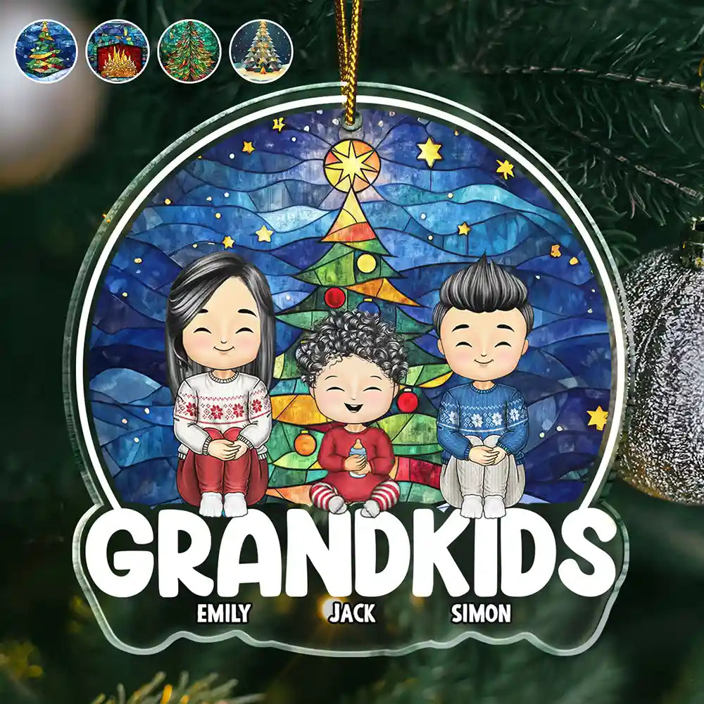 Christmas,Gift For Grandma,Gift For Grandpa,Gift For Grandparents,Love - Grandkids Sitting Together - Personalized Custom Shaped Acrylic Ornament