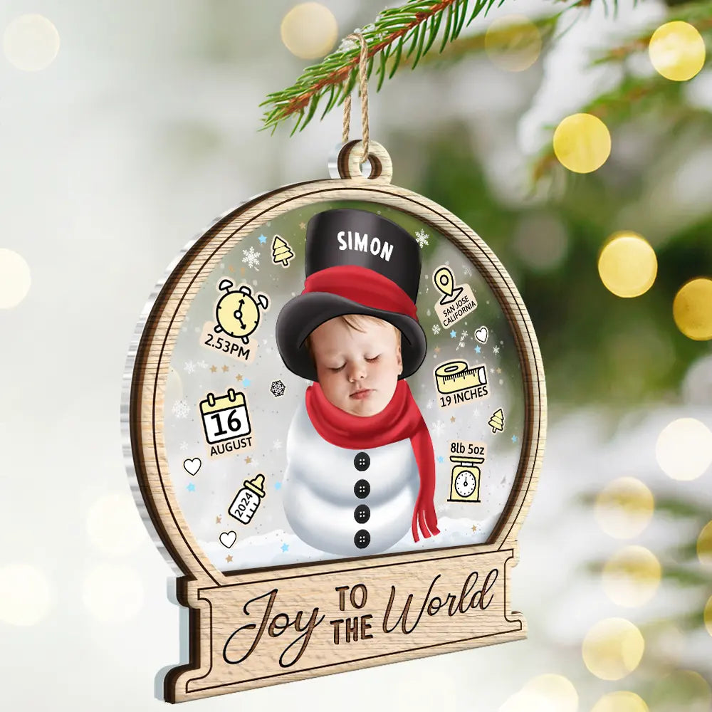 New baby - Custom Photo Little Snowman Baby Birth Stats - Personalized 2-Layered Mix Ornament