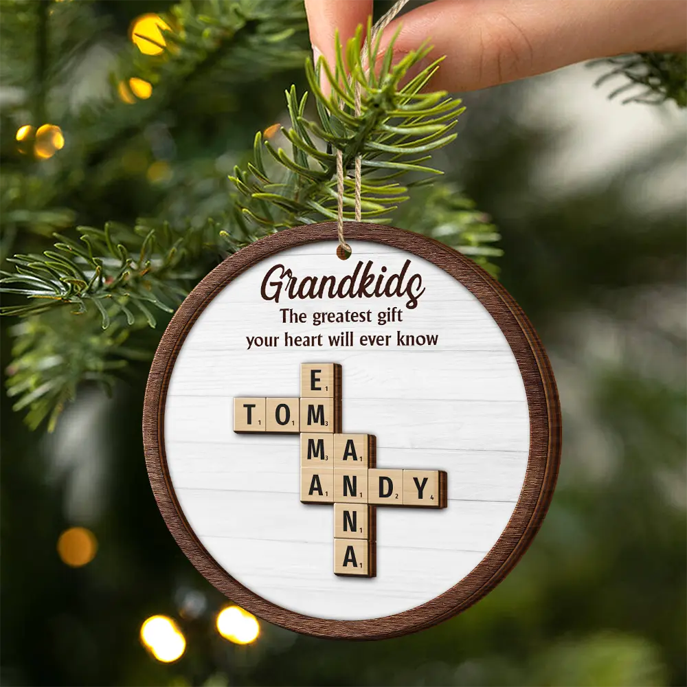 Gift For Grandparents, Gift For Grandma, Gift For Grandpa - Grandkids Christmas Crossword Scrabble - Personalized 2-Layered Wooden Ornament