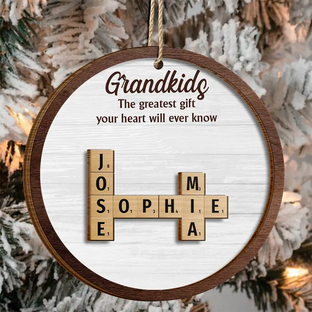 Gift For Grandparents, Gift For Grandma, Gift For Grandpa - Grandkids Christmas Crossword Scrabble - Personalized 2-Layered Wooden Ornament