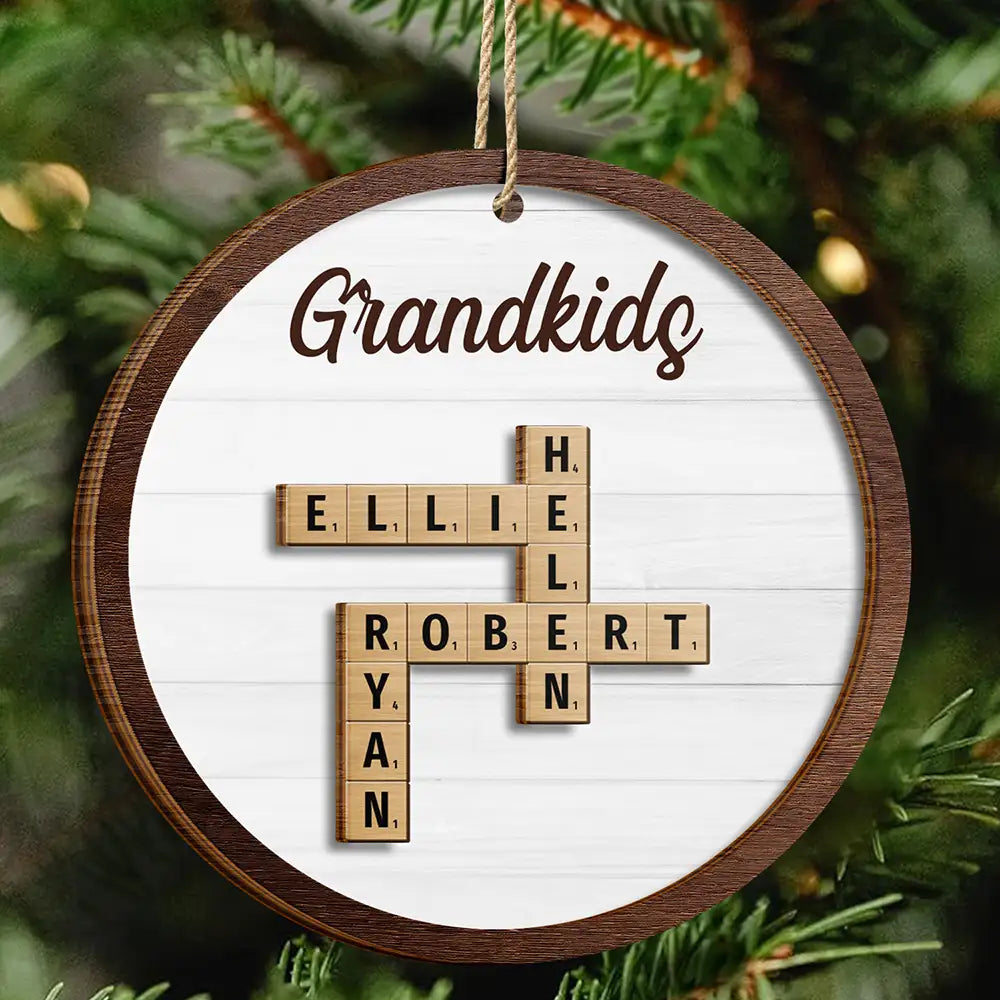 Gift For Grandparents, Gift For Grandma, Gift For Grandpa - Grandkids Christmas Crossword Scrabble - Personalized 2-Layered Wooden Ornament