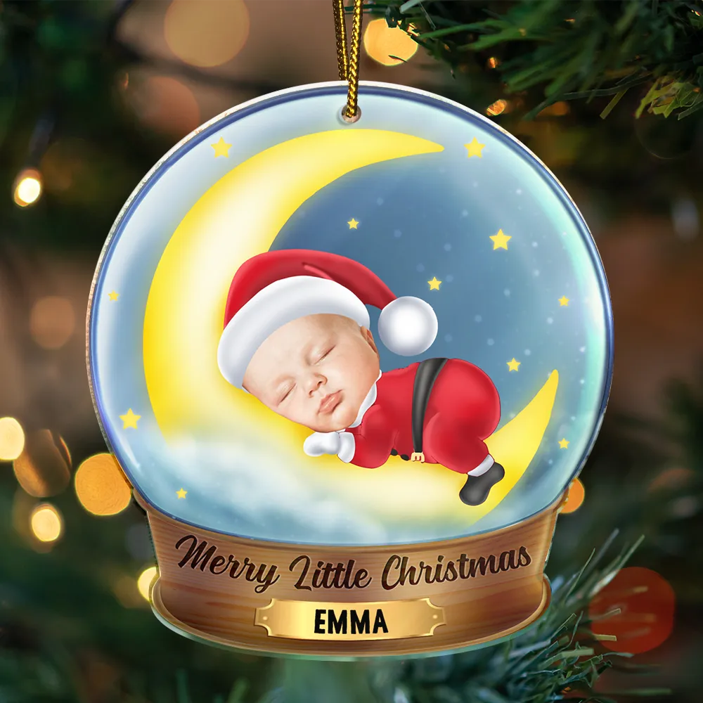 Custom Photo Christmas Baby Sleeping On The Moon - Personalized Custom Shaped Acrylic Ornament - Custom Photo Christmas Baby Sleeping On The Moon - Personalized Custom Shaped Acrylic Ornament