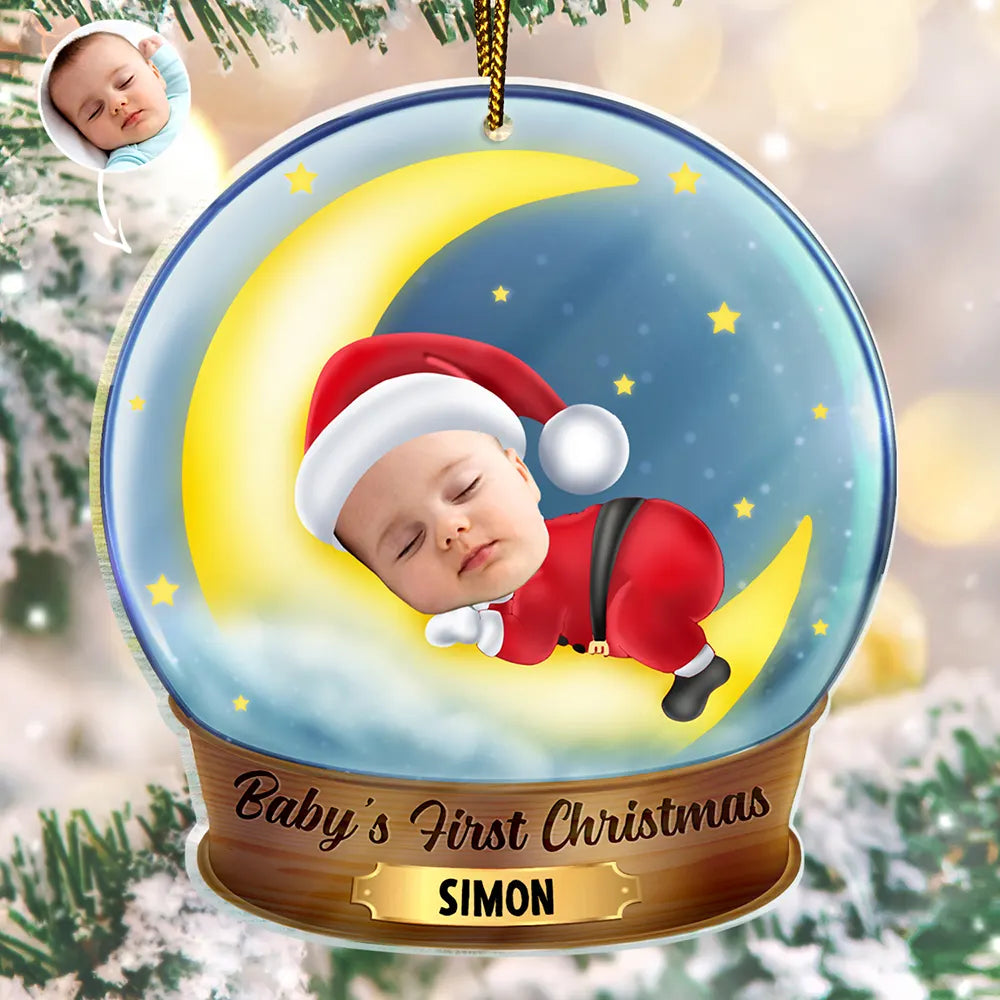 Custom Photo Christmas Baby Sleeping On The Moon - Personalized Custom Shaped Acrylic Ornament - Custom Photo Christmas Baby Sleeping On The Moon - Personalized Custom Shaped Acrylic Ornament