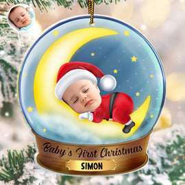 Custom Photo Christmas Baby Sleeping On The Moon - Personalized Custom Shaped Acrylic Ornament - Custom Photo Christmas Baby Sleeping On The Moon - Personalized Custom Shaped Acrylic Ornament