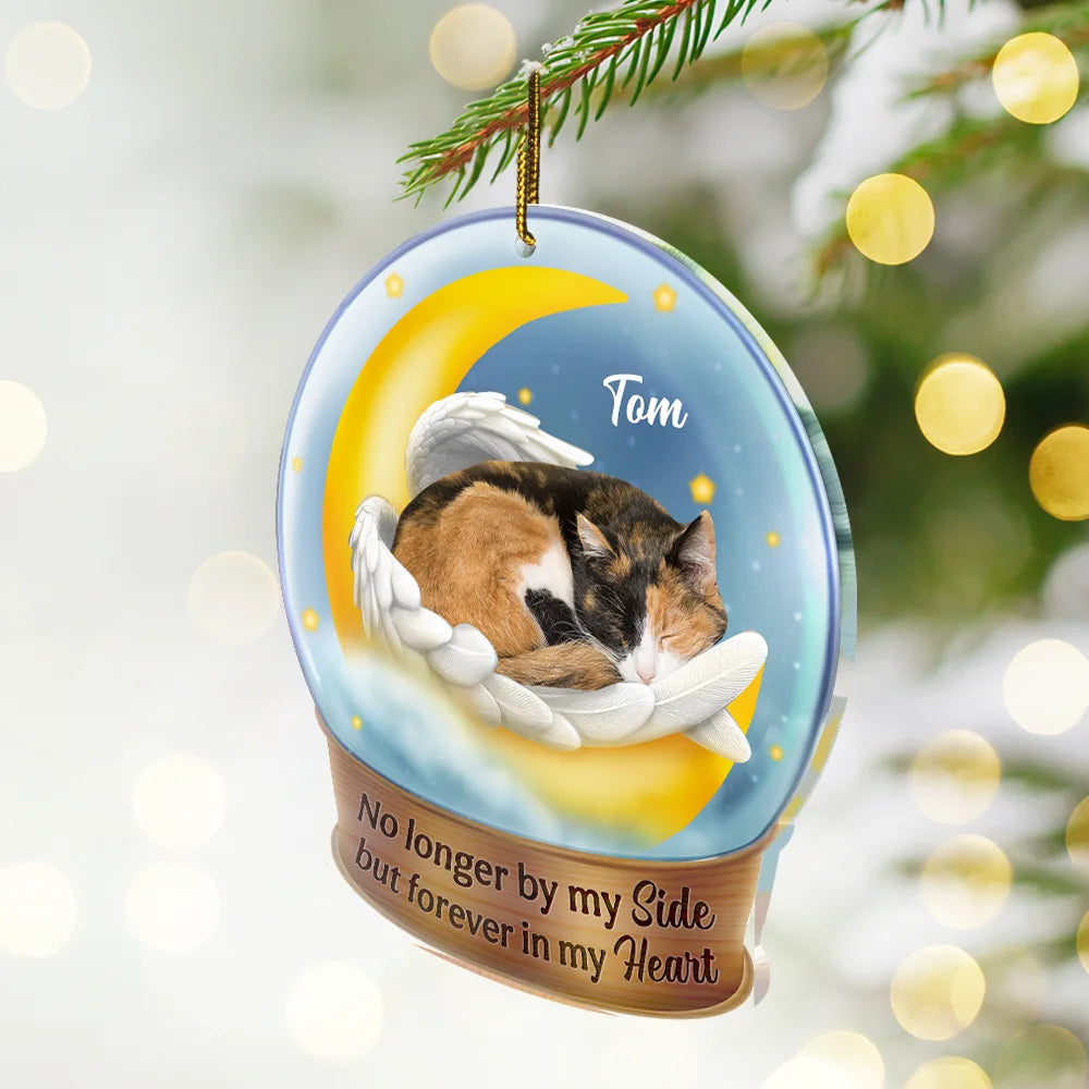 Custom Photo,Memorial,Dog Lovers,Pet Lovers,Dog Mom,Cat Lovers,Cat Mom,Pet Mom,Dog Dad,Cat Dad,Pet Dad,Christmas,Sad - Custom Photo Dog Cat Sleeping On The Moon - Personalized Custom Shaped Acrylic Ornament