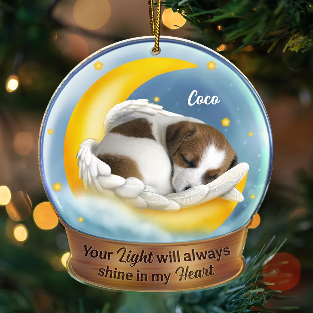 Custom Photo,Memorial,Dog Lovers,Pet Lovers,Dog Mom,Cat Lovers,Cat Mom,Pet Mom,Dog Dad,Cat Dad,Pet Dad,Christmas,Sad - Custom Photo Dog Cat Sleeping On The Moon - Personalized Custom Shaped Acrylic Ornament