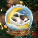 Custom Photo,Memorial,Dog Lovers,Pet Lovers,Dog Mom,Cat Lovers,Cat Mom,Pet Mom,Dog Dad,Cat Dad,Pet Dad,Christmas,Sad - Custom Photo Dog Cat Sleeping On The Moon - Personalized Custom Shaped Acrylic Ornament