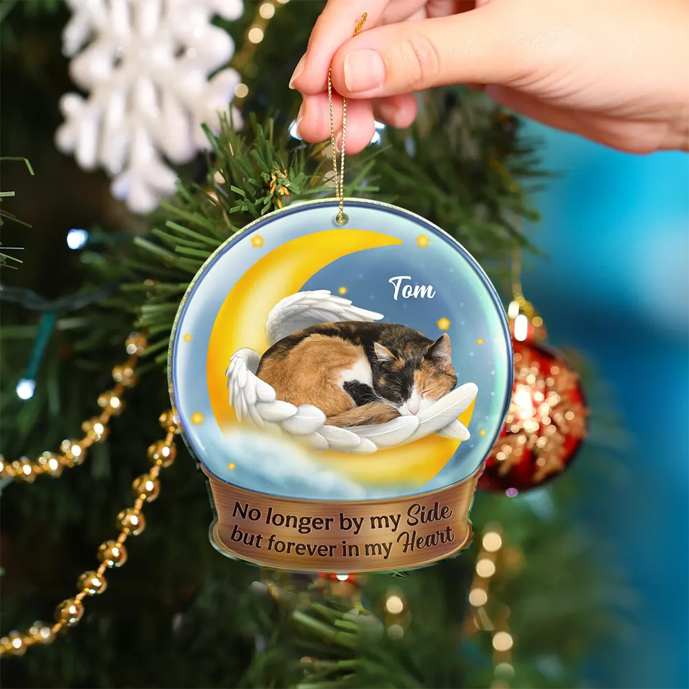 Custom Photo,Memorial,Dog Lovers,Pet Lovers,Dog Mom,Cat Lovers,Cat Mom,Pet Mom,Dog Dad,Cat Dad,Pet Dad,Christmas,Sad - Custom Photo Dog Cat Sleeping On The Moon - Personalized Custom Shaped Acrylic Ornament