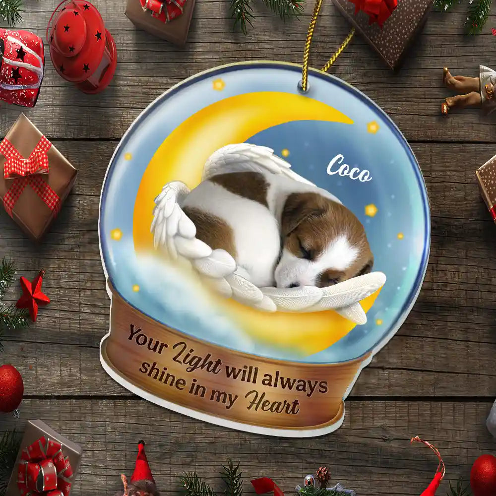 Custom Photo,Memorial,Dog Lovers,Pet Lovers,Dog Mom,Cat Lovers,Cat Mom,Pet Mom,Dog Dad,Cat Dad,Pet Dad,Christmas,Sad - Custom Photo Dog Cat Sleeping On The Moon - Personalized Custom Shaped Acrylic Ornament