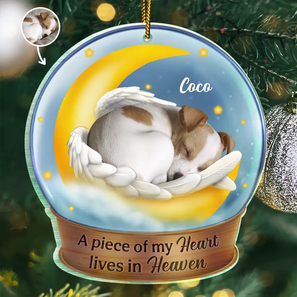 Custom Photo,Memorial,Dog Lovers,Pet Lovers,Dog Mom,Cat Lovers,Cat Mom,Pet Mom,Dog Dad,Cat Dad,Pet Dad,Christmas,Sad - Custom Photo Dog Cat Sleeping On The Moon - Personalized Custom Shaped Acrylic Ornament