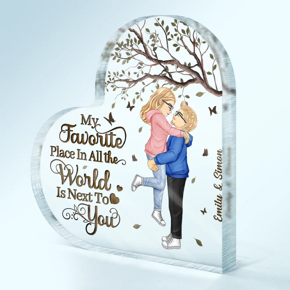 Gift For Couples,Gift For Husband,Gift For Wife,Gift For Boyfriend,Gift For Girlfriend - Couple My Favorite Place In All The World - Personalized Heart Shaped Acrylic Plaque