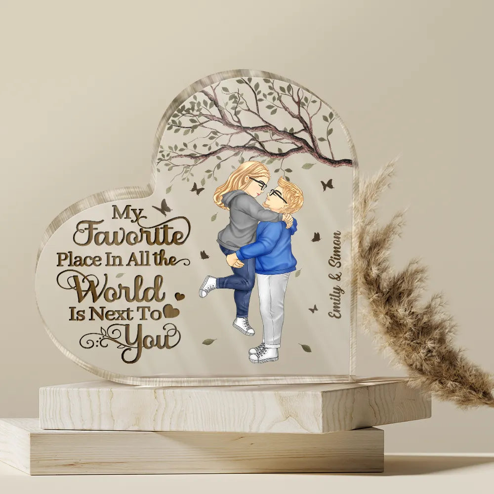 Gift For Couples,Gift For Husband,Gift For Wife,Gift For Boyfriend,Gift For Girlfriend - Couple My Favorite Place In All The World - Personalized Heart Shaped Acrylic Plaque