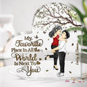 Gift For Couples,Gift For Husband,Gift For Wife,Gift For Boyfriend,Gift For Girlfriend - Couple My Favorite Place In All The World - Personalized Heart Shaped Acrylic Plaque