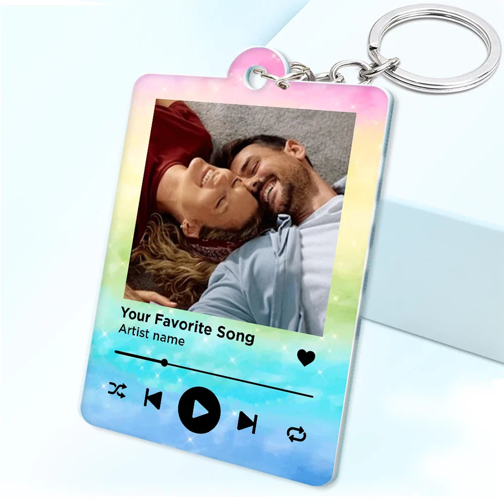 Custom Photo,Gift For Couples,Gift For Husband,Gift For Wife,Gift For Boyfriend,Gift For Girlfriend,Happy - Custom Photo Couple You & Me Favorite Song QR Code - Personalized Acrylic Keychain