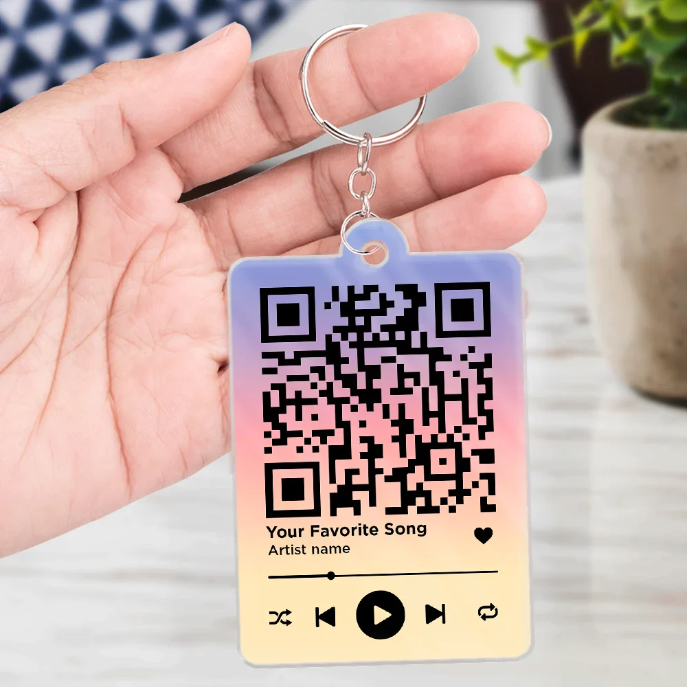 Custom Photo,Gift For Couples,Gift For Husband,Gift For Wife,Gift For Boyfriend,Gift For Girlfriend,Happy - Custom Photo Couple You & Me Favorite Song QR Code - Personalized Acrylic Keychain