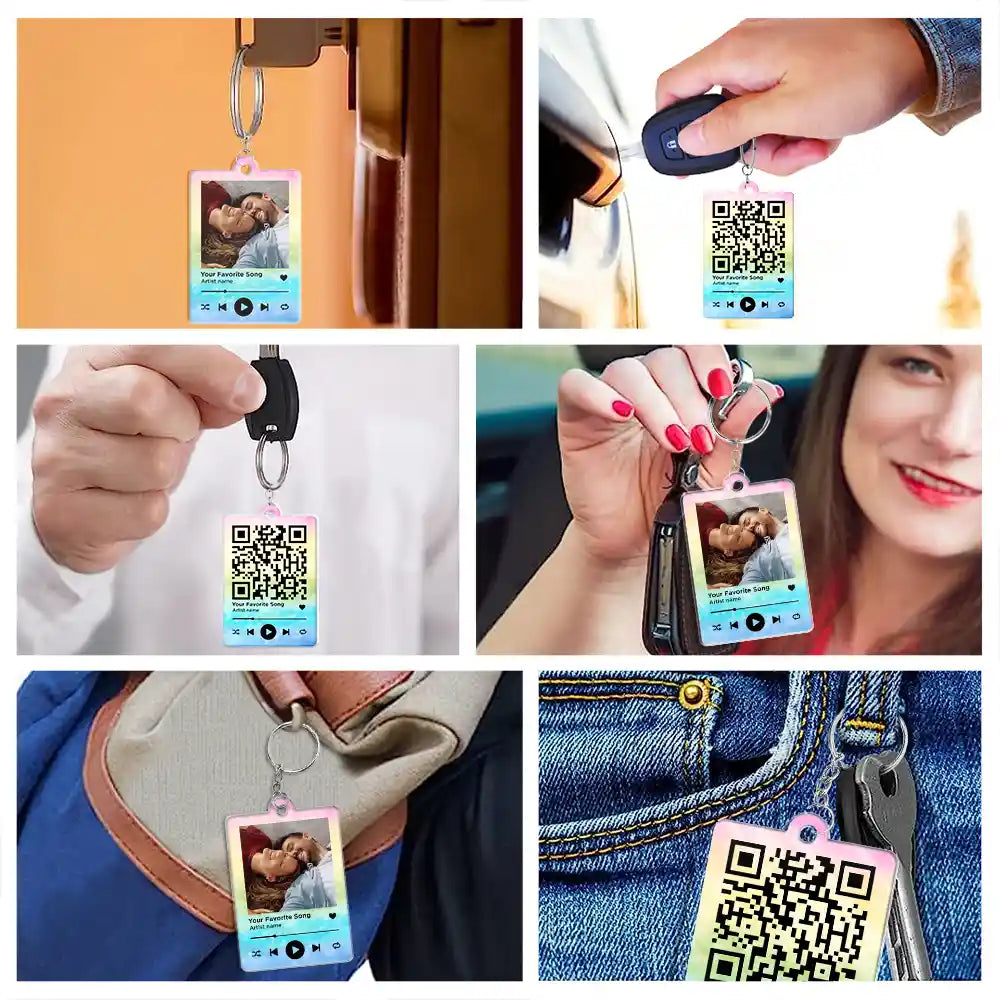 Custom Photo,Gift For Couples,Gift For Husband,Gift For Wife,Gift For Boyfriend,Gift For Girlfriend,Happy - Custom Photo Couple You & Me Favorite Song QR Code - Personalized Acrylic Keychain