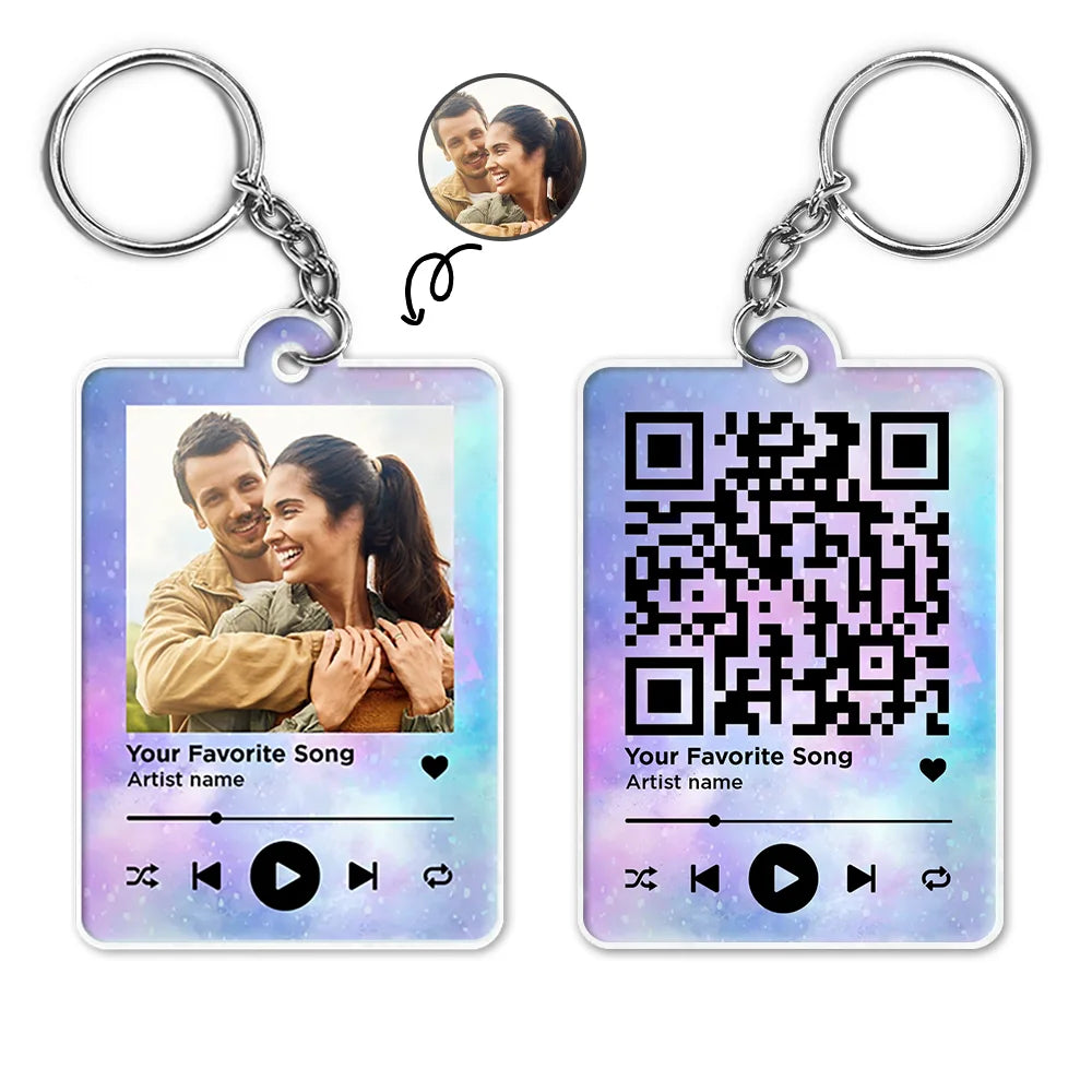 Custom Photo,Gift For Couples,Gift For Husband,Gift For Wife,Gift For Boyfriend,Gift For Girlfriend,Happy - Custom Photo Couple You & Me Favorite Song QR Code - Personalized Acrylic Keychain