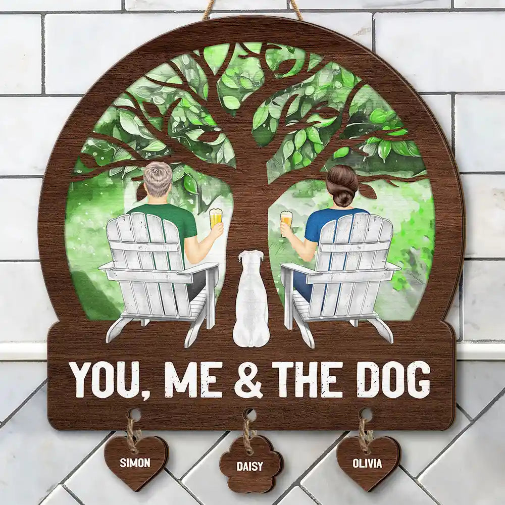 Gift For Couples, Gift For Husband, Gift For Wife, Gift For Boyfriend, Gift For Girlfriend, Dog Lovers, Pet Lovers, Dog Mom, Dog Couple, Dog Dad, Pet Dad, Pet Mom, Pet Couple - Four Seasons You, Me And The Dog - Personalized Custom Shaped Wood Sign With Wooden Tags