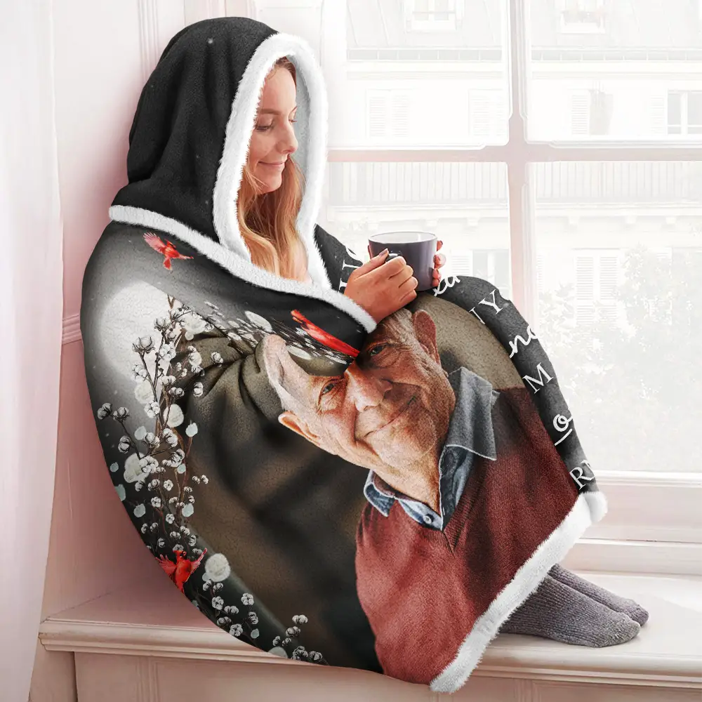 Memorial,Custom Photo,Sad - Custom Photo I'm Sending You My Love And Hugs - Personalized Wearable Hooded Blanket