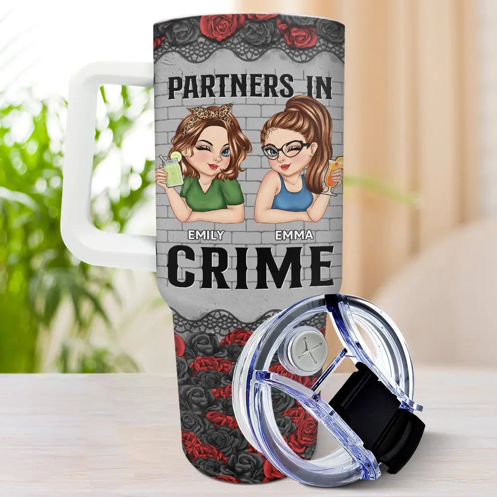 Gift For Bestie - Bestie Partners In Crime - Personalized 40oz Tumbler With Straw