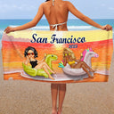 Beach Bestie Flamingo Girl - Gift For Bestie, Gift For Women - Personalized Beach Towel