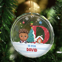 Christmas Kids Monogram - Personalized Circle Glass Ornament