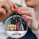 Christmas Kids Monogram - Personalized Circle Glass Ornament