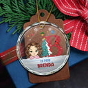 Christmas Kids Monogram - Personalized Circle Glass Ornament