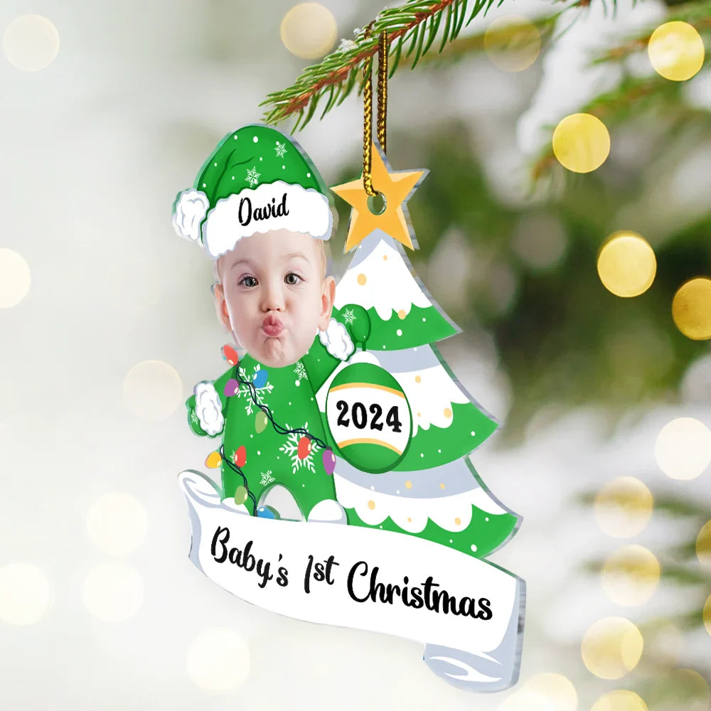 Custom Photo Baby First Christmas - Personalized Cutout Acrylic Ornament