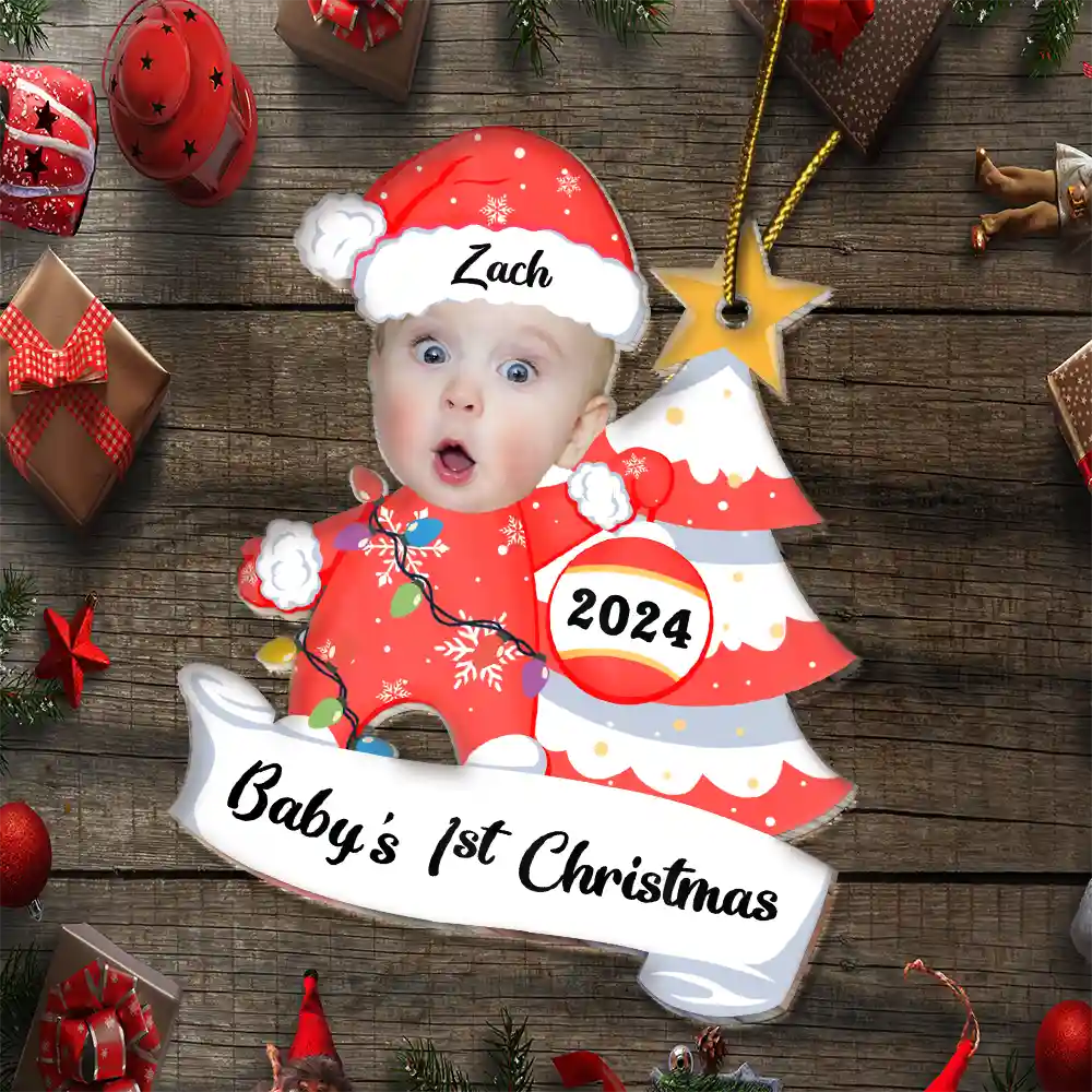 Custom Photo Baby First Christmas - Personalized Cutout Acrylic Ornament