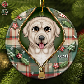 Pet Lovers - Christmas Dog Cat - Personalized Circle Ceramic Ornament