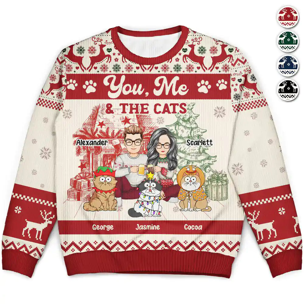 Gift For Couples - You, Me And The Cats - Personalized Unisex Ugly Sweater