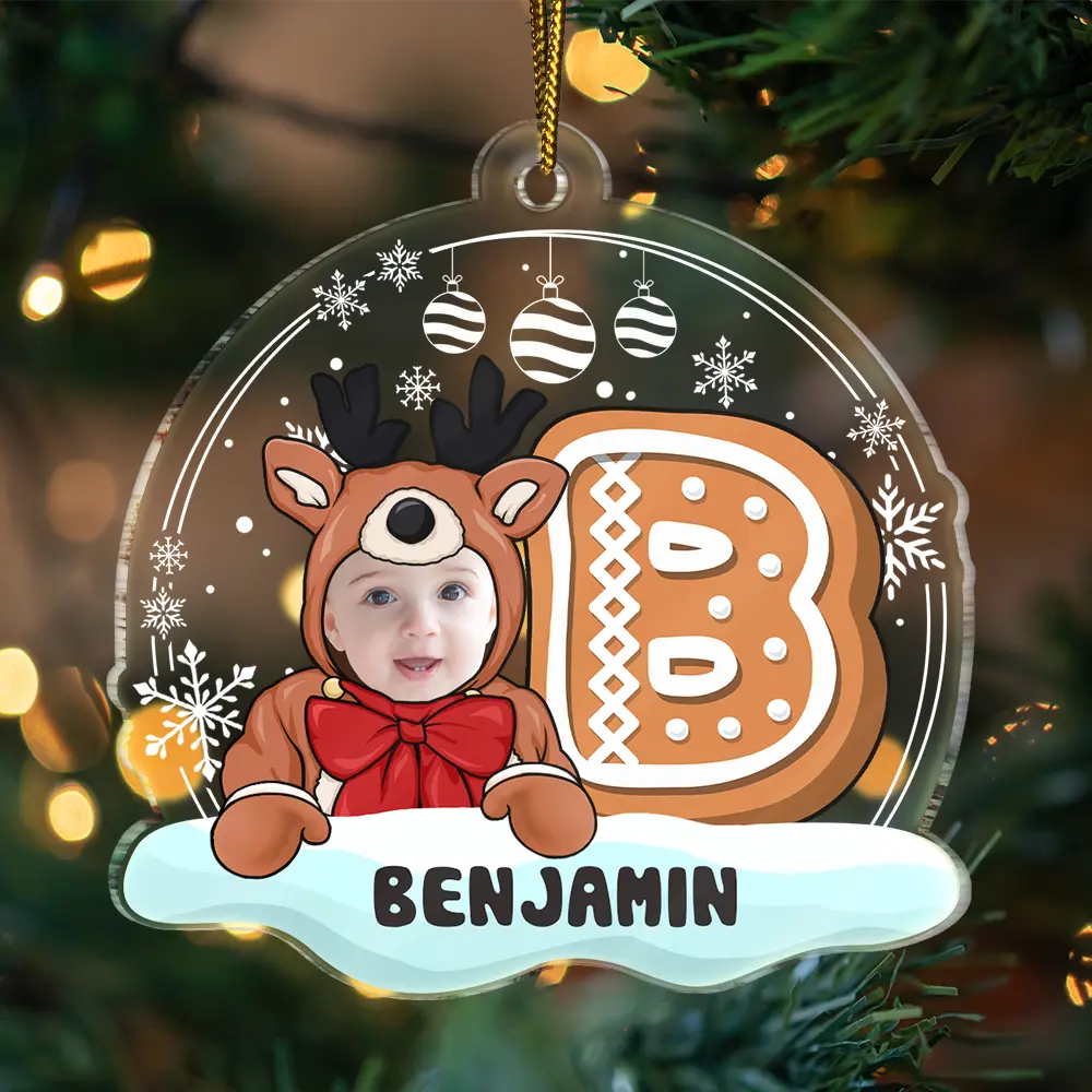 Gift For Kids - Christmas Gingerbread Monogram Snowman - Personalized Custom Shaped Acrylic Ornament