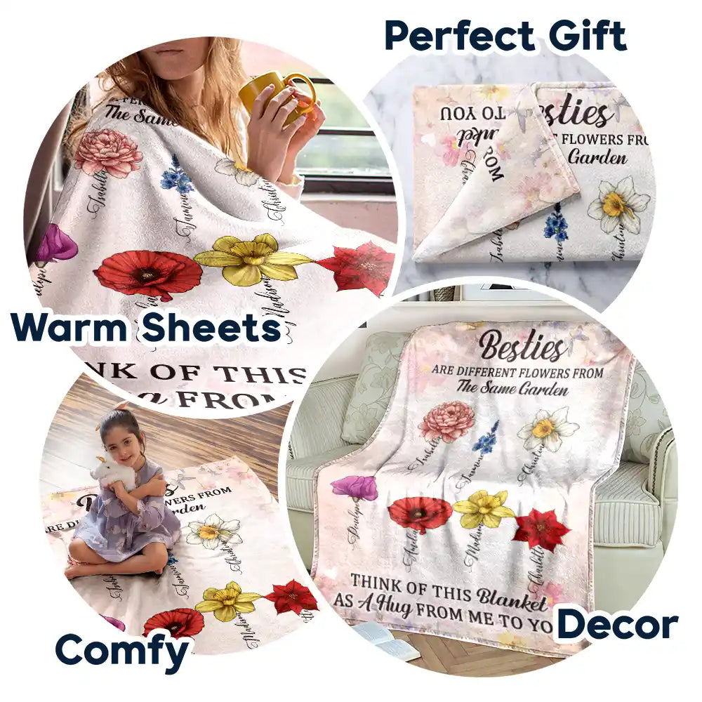 Gift For Bestie, Gift For Sisters - Sisters Besties Are Different Flowers From The Same Garden - Personalized Fleece Blanket, Sherpa Blanket