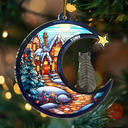 Dog Lovers,Cat Lovers,Pet Lovers - Christmas Memorial Dog Cat Sitting On The Moon - Personalized Cutout Acrylic Ornament