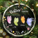 Gift For Bestie, Gift For Sisters - Besties Sisters Forever Butterfly - Personalized Circle Glass Ornament