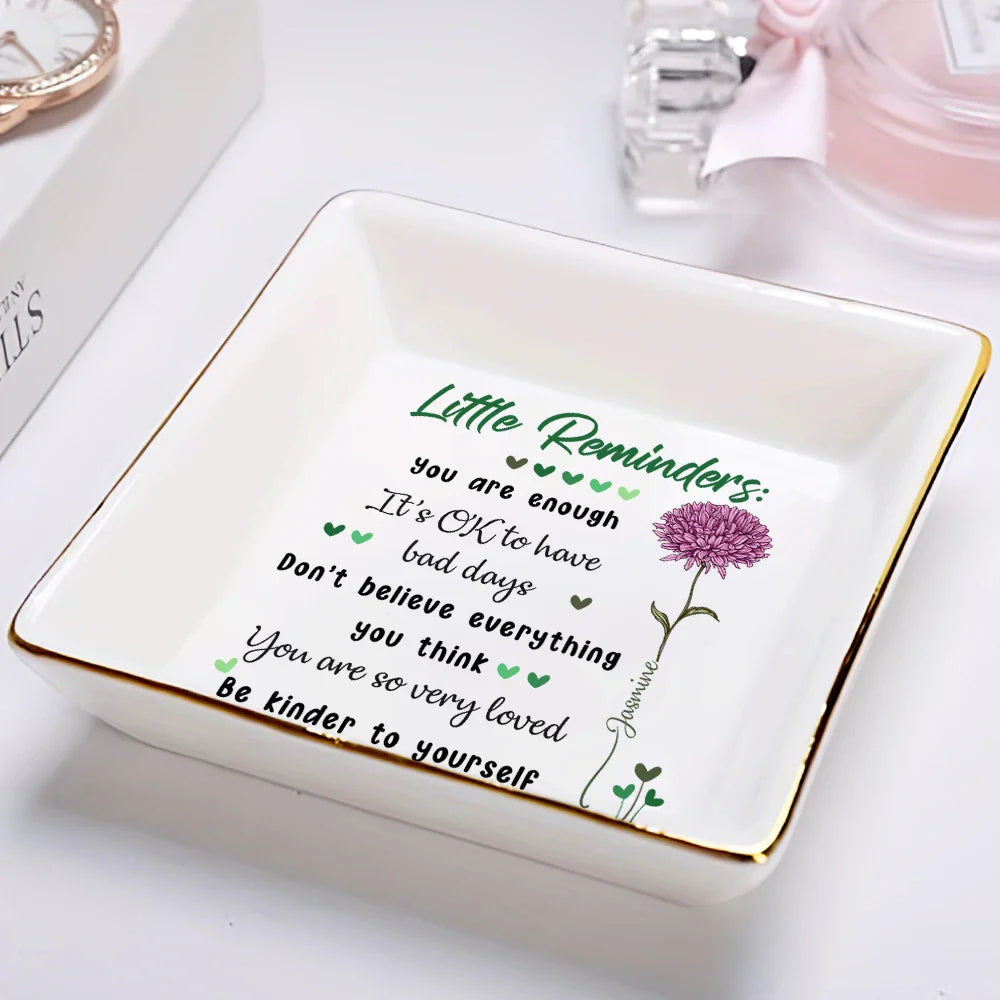 Gift For Wife,Gift For Girlfriend,Gift For Grandma,Gift For Yourself,Gift For Women,Gift For Mother,Gift For Daughter,Gift For Sisters,Gift For Bestie - Birth Flower Little Reminder - Personalized Ring Dish
