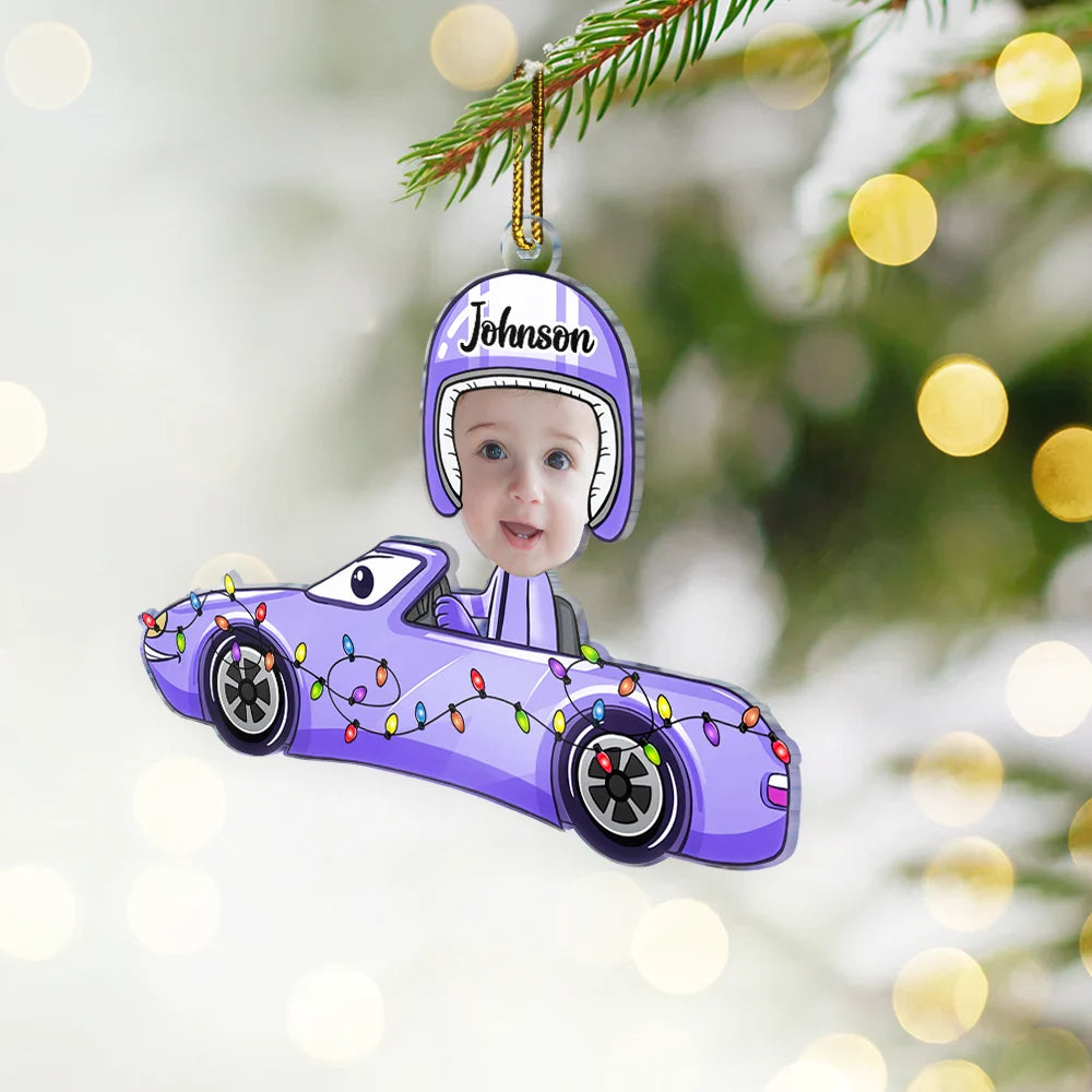 Custom Photo Kids Face Car Toy - Personalized Cutout Acrylic Ornament