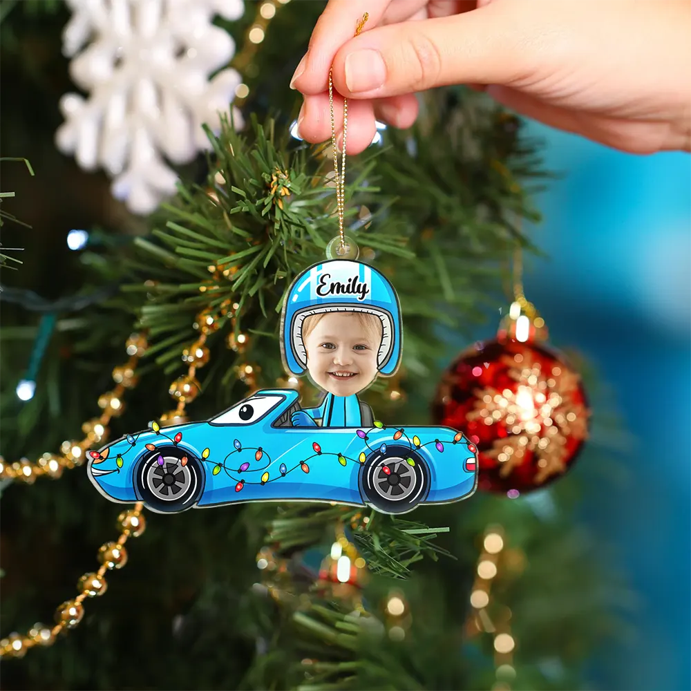 Custom Photo Kids Face Car Toy - Personalized Cutout Acrylic Ornament