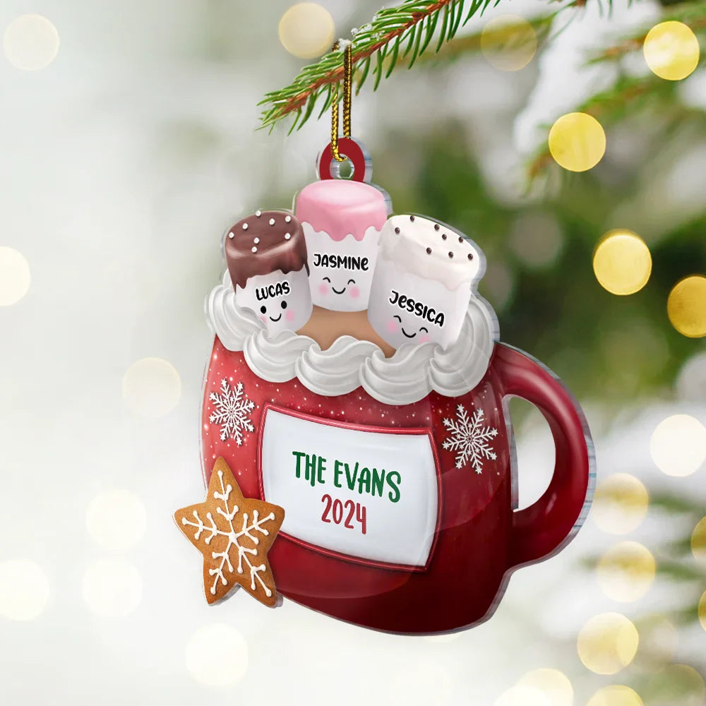 Family - Hot Cocoa Marshmallow Family - Personalized Cutout Acrylic Ornament