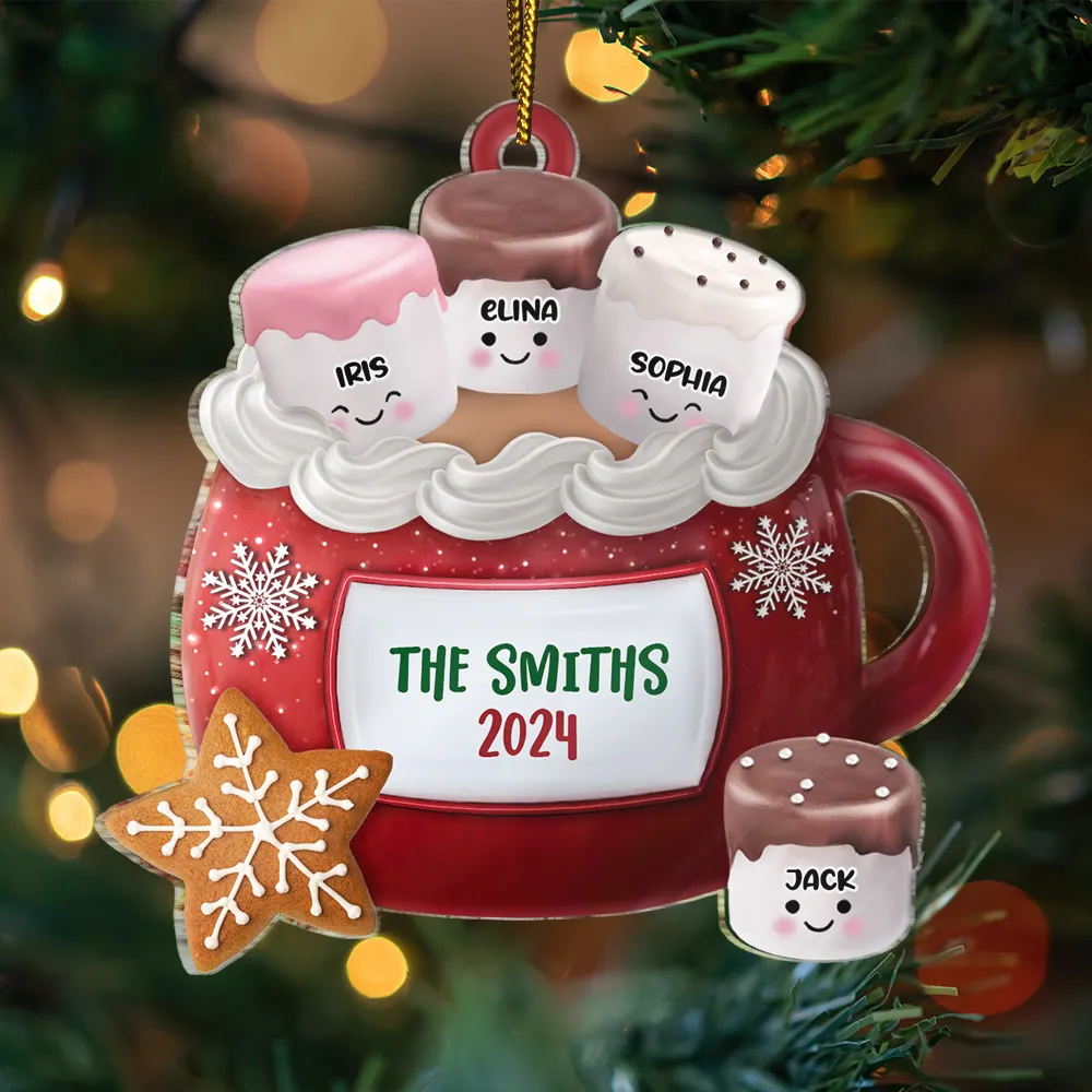 Family - Hot Cocoa Marshmallow Family - Personalized Cutout Acrylic Ornament