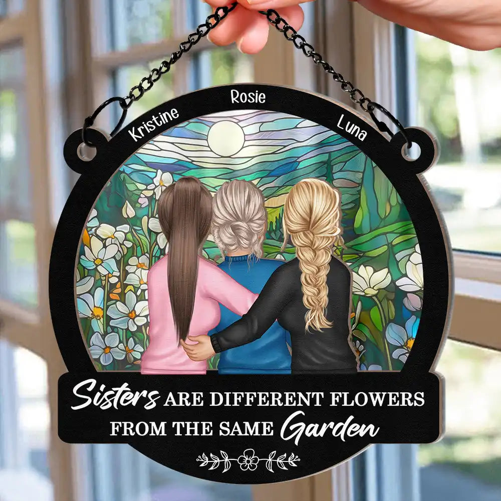 Gift For Sisters,Love,Gift For Sibling - Sisters From The Same Garden - Personalized Window Hanging Suncatcher Ornament