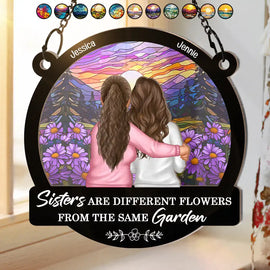 Gift For Sisters,Love,Gift For Sibling - Sisters From The Same Garden - Personalized Window Hanging Suncatcher Ornament